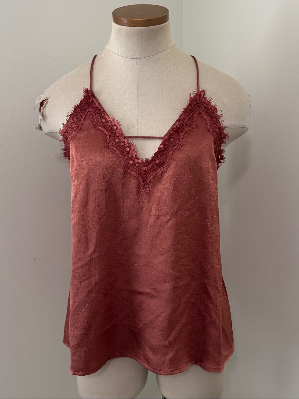 New J.O.A. Medium Lace Trim Satin Cami Top Blouse Pink